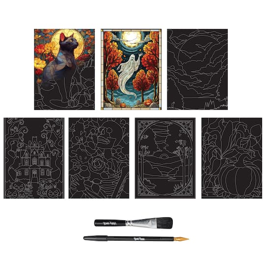 Brea Reese® 6" x 8" Fall Stained Glass Scratch Art Paper Pad